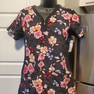 Nursing Scrub top XS by Premier by Healing Hands Floral Zipper V-neck